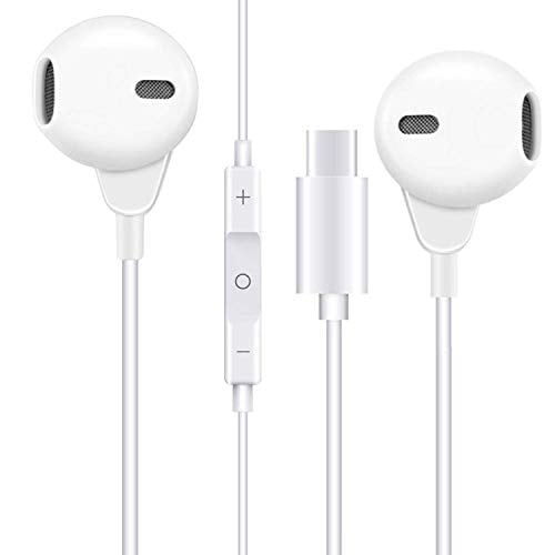 EarFit Earphones, Headphones with Microphone, Volume Control, in-Ear Earbud Headphones for Sports & Exercise with USB Type C Plug Compatible with Pixel 3 XL, OnePlus 7, G7, S8, More