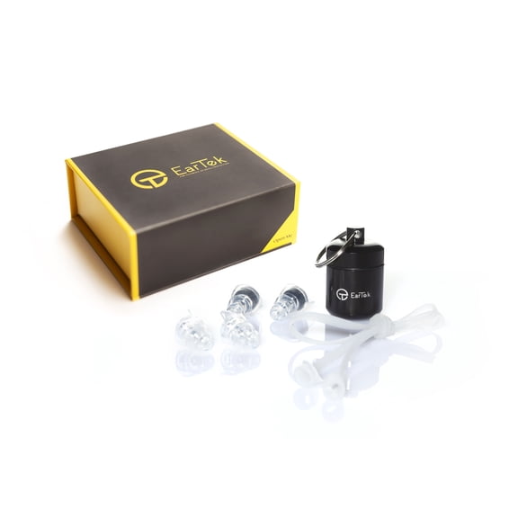 EarTek Reusable Ear Plugs for Loud Events - Noise Reduction Silicone Earplugs, Transparent/Black