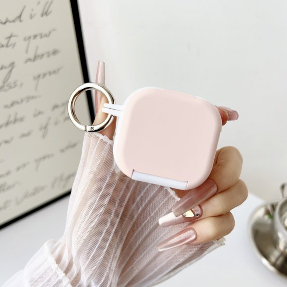 Earbud Case For AirPods Pro2 Case with Makeup Mirror, Dust-Proof & Stand Design Equipped and Portable Keychain Hard TPU Shockproof Earphone Cover Pink