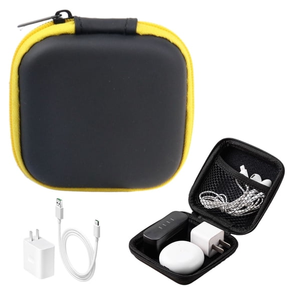 Earbud Case, Earphone Storage Bag, Portable EVA Organizer, Carabiner Tech Pouch, Small Electronic Accessory Case, Earbud Carrying Case for Earbuds Memory Card USB Cable Tech Accessories, Yellow