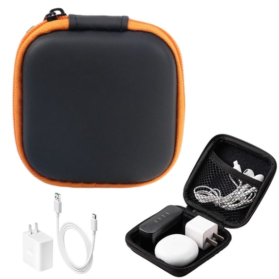 Earbud Case, Earphone Storage Bag, Portable EVA Organizer, Carabiner Tech Pouch, Small Electronic Accessory Case, Earbud Carrying Case for Earbuds Memory Card USB Cable Tech Accessories, Orange