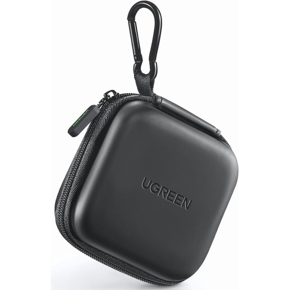 Earbud Case, Waterproof Earphone Case Pouch Compatible with AirPods Pro Headphone Case Holder with Stainless Steel Carabiner, for Headphones, Earbuds, SD Memory Card, Camera Chips, Black