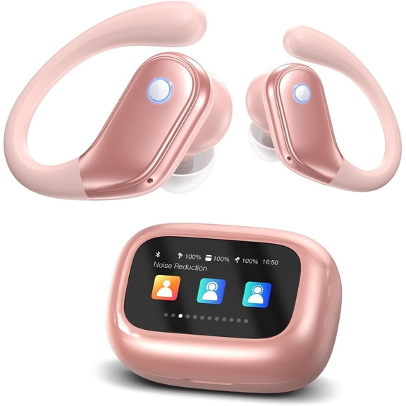 Earbuds, 2026 ENC Noise Cancelling Ear Buds with Touchscreen, 5.4 Headphones, Bass Stereo Sound Over-Ear Earbuds, 5 EQ Modes for /Travel/Gym- Rose