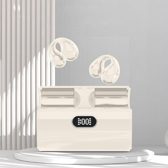 Earbuds for Kids, Hwkond Bluetooth Headset 5.3 ,Ear-clip Wireless Bluetooth Sports Headset ,High Sound Quality, Digital Display of Power Level, Ultra-long Battery Life, Beige, Up to 60% Off