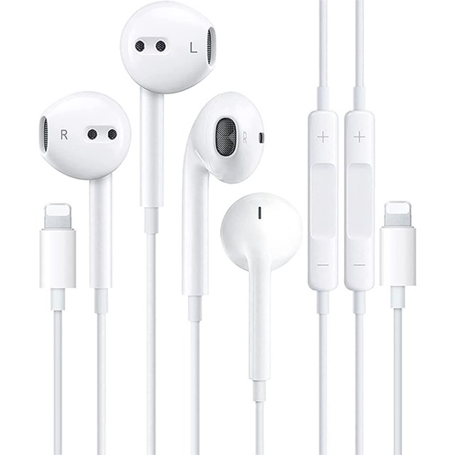 Earbuds with Lightning Connector Headphones (Builtin Microphone & Volume Control) [Apple Mfi