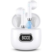 Earbuds for OnePlus 9 - Bluetooth 5.3 LED Display Headphones Bass Stereo, in-Ear Noise Cancelling Mic, 40H Playback Mini Case IP7 Waterproof Earphones - White