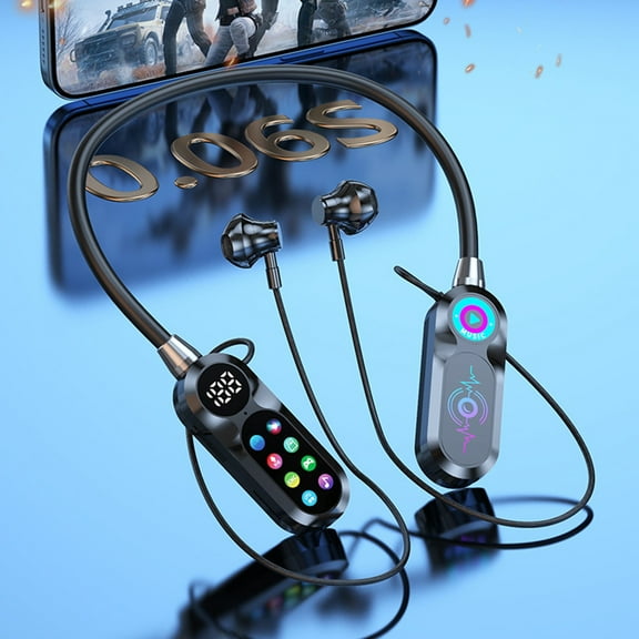 Earbuds for School, Neck Hanging Bluetooth Earphones Bluetooth 5.49 With LED Color Screen And Battery Display Karaoke Earphones With Ear Reverb Supports Card Insertion Playback Earbuds for Kids