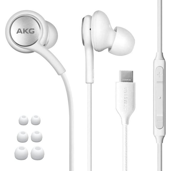 Earbuds USB C Headphones for Microsoft Surface Duo - Designed by AKG - Braided Cable with Microphone and Volume Remote Type-C Connector - White