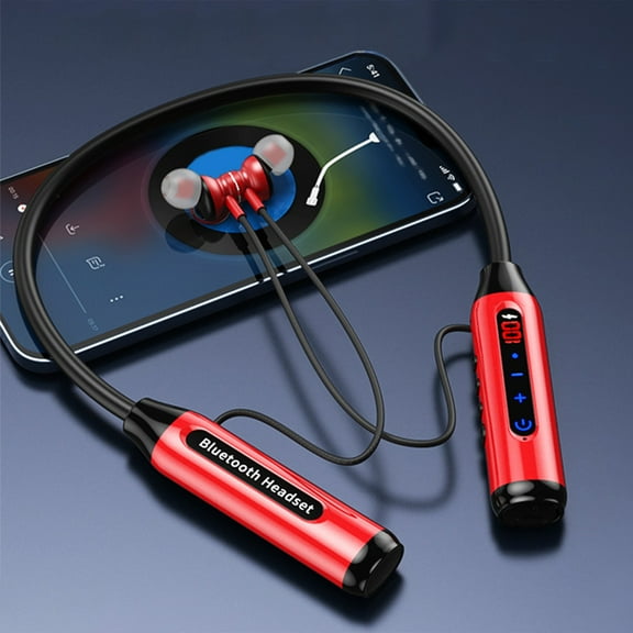 Earbuds for school, Hwkond Bluetooth Headphones, LED Digital Display, Intelligent Noise Reduction, HIFI Surround Sound Effect, Large Capacity Battery, No Sense Delay, Red, Up to 60% Off