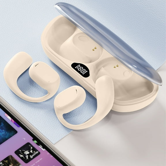 Earbuds for school, Hwkond Bluetooth Headphones Touches LED Digital Display Screen 5.3 Bluetooth Chip HIFI Stereo Surround Sound Intelligent Noise Reduction Low Latency, Khaki, Up to 60% Off