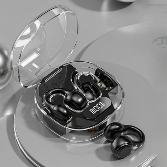 Earbuds for school, Hwkond Wireless Ear Clip Skeleton Conduction Headphones, Bluetooth 5.3 Waterproofs Open Ear Headphones, Apply For Running, Sports, Cycling, Driving, Black, Up to 60% Off