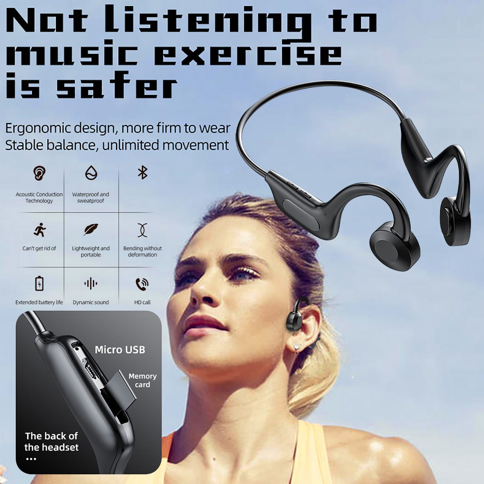 Earbuds with Volume Control BL13 Bone Conduction Wireless Sports