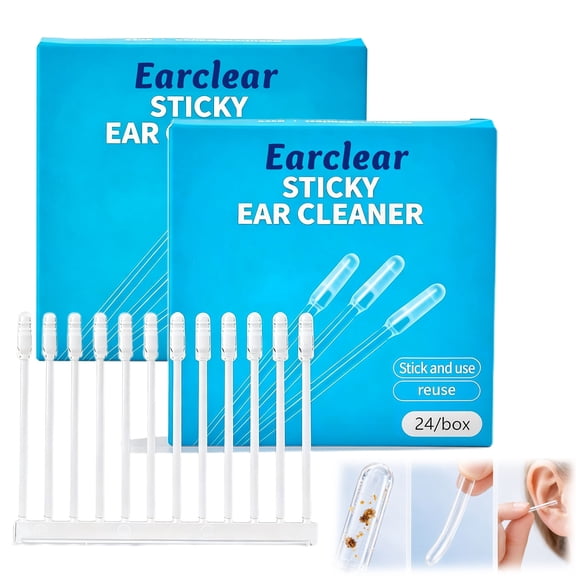 Earclear Sticky Ear Cleaner, 24‑Pack Reusable Wax Removal Tool for Adults, Gentle Washable Resin Ear Cleaner.(2Box)