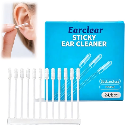 Earclear Sticky Ear Cleaner Removal Tool Reusable Ear Cleaner for Adults Gentle Resin Tip Pulls Dry Wax Washable Alternative to Cotton 24 Count