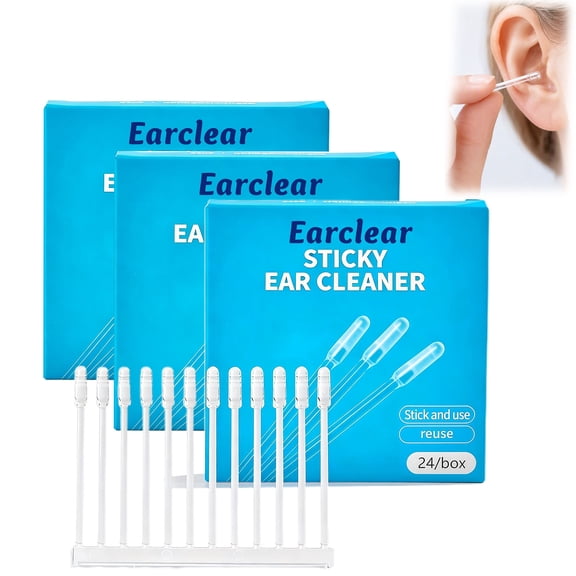 Earclear Sticky Ear Cleaner Removal Tool Reusable Ear Cleaner for Adults Gentle Resin Tip Pulls Dry Wax Washable Alternative to Cotton 72 Count