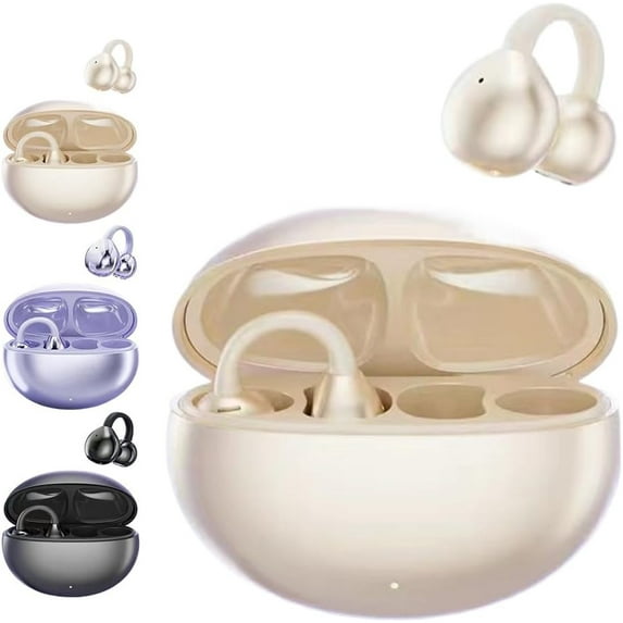 Earclip Earbuds Wireless Bluetooth, Open Ear Clip Headphones Noise Cancelling, Lightweight Comfort Waterproof Clip on Earbud, Ai Translation Language Translator Ear Buds Real Time(Gold,A)