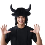 Earflap Hat Cosplay Headwear Winter Warm Hat with Cow Horn For Women Teens Halloween Party Costume Accessories