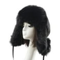 thumbnail image 1 of Earflap Hat Thickened Fluffy Windproof Cute Ball Down Lining Ear Faux Fur Men Women Outdoor Cycling Winter Cap for Shopping Adult Black, 1 of 8