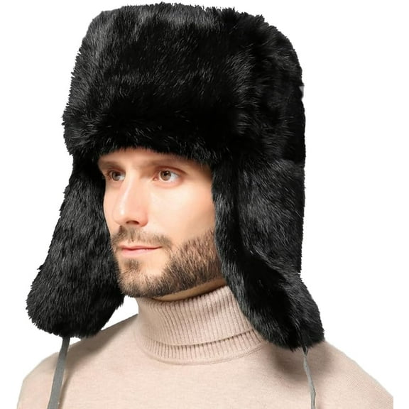 Earflap Trapper Hat for Winter Aviator Windproof Hat Ski Trooper Hat Cap Faux Rabbit Fur Cap for Men Women