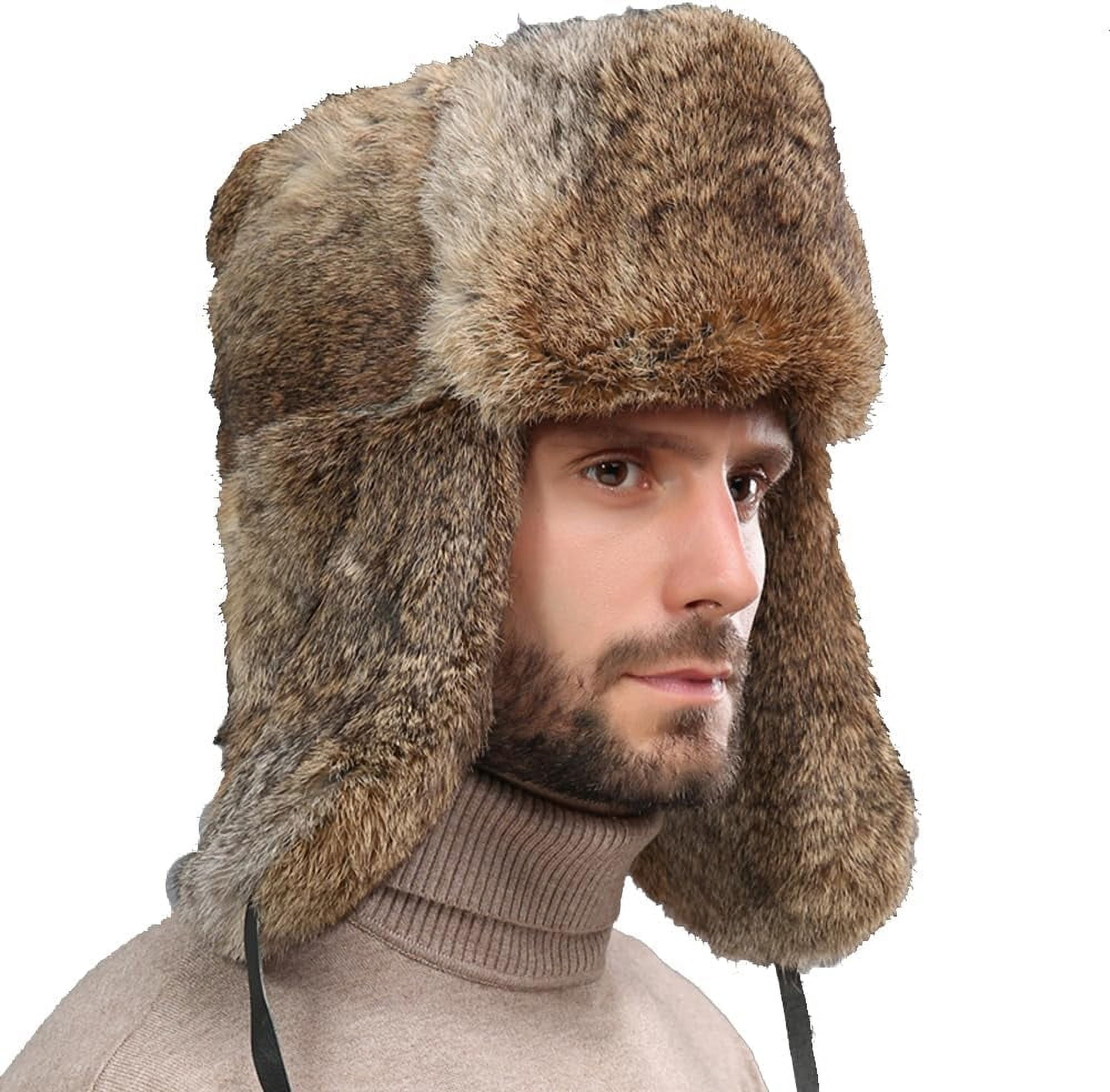 Earflap Trapper Hat for Winter Aviator Windproof Hat Ski Trooper Hat Cap Faux Rabbit Fur Cap for Men Women