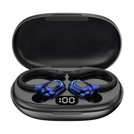 Earhook Bluetooth Headset AI Smart Translation Earplugs Digital Display Sports Noise Reduction Headset Blue