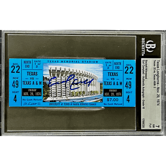 Earl Campbell Signed Autographed Full Ticket Texas Longhorns Nov 29 1974 Beckett