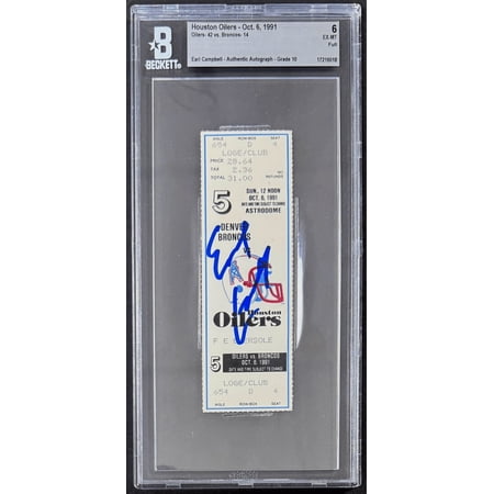 Earl Campbell Signed Houston Oilers v Bills Phantom Ticket Beckett Player Strike