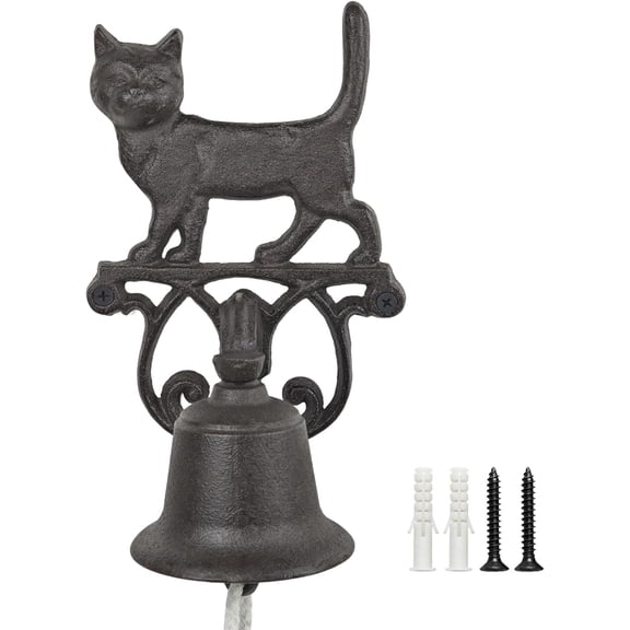 Earl Diamond Cast Iron Cat Shaped Bell, Decorative Hanging Bell for Farmhouse, Dinner Outdoor, Garden & Home - Clear Sound,Antique Dark Brown
