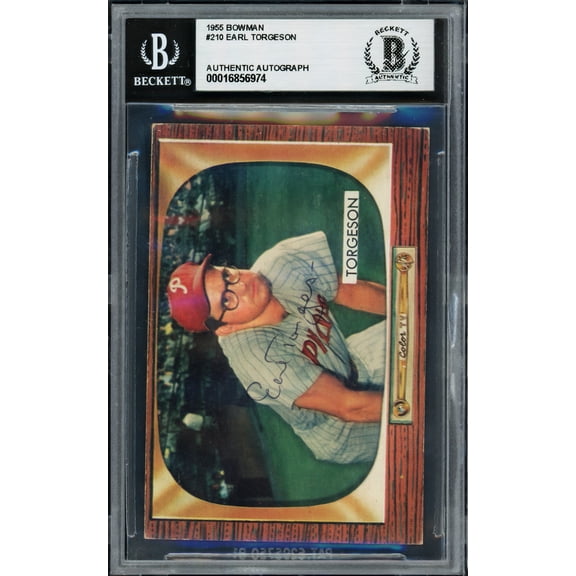 Earl Torgeson Autographed 1955 Bowman Card #210 Philadelphia Phillies Beckett BAS #16856974