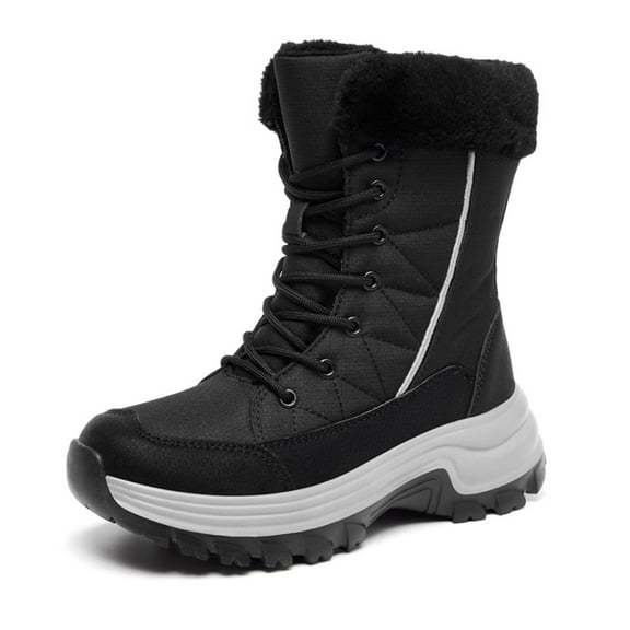 Earlde Men Women Snow Boots Comfortable Faux Fur Full Lined Black