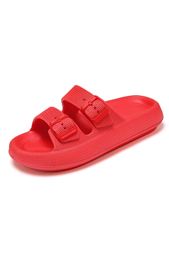 Women's Sandals Adjustable EVA Flat Sandals Comfortable Double Buckle Slides Sandals
