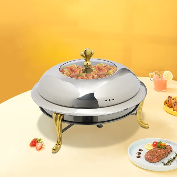 Earless Round Buffet Server 9.5in Gold Crown Stove for Catering