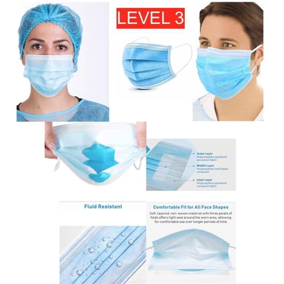 Earloop 3-Layer Carbon Filter Face Mask, Assorted Color - Pack 650