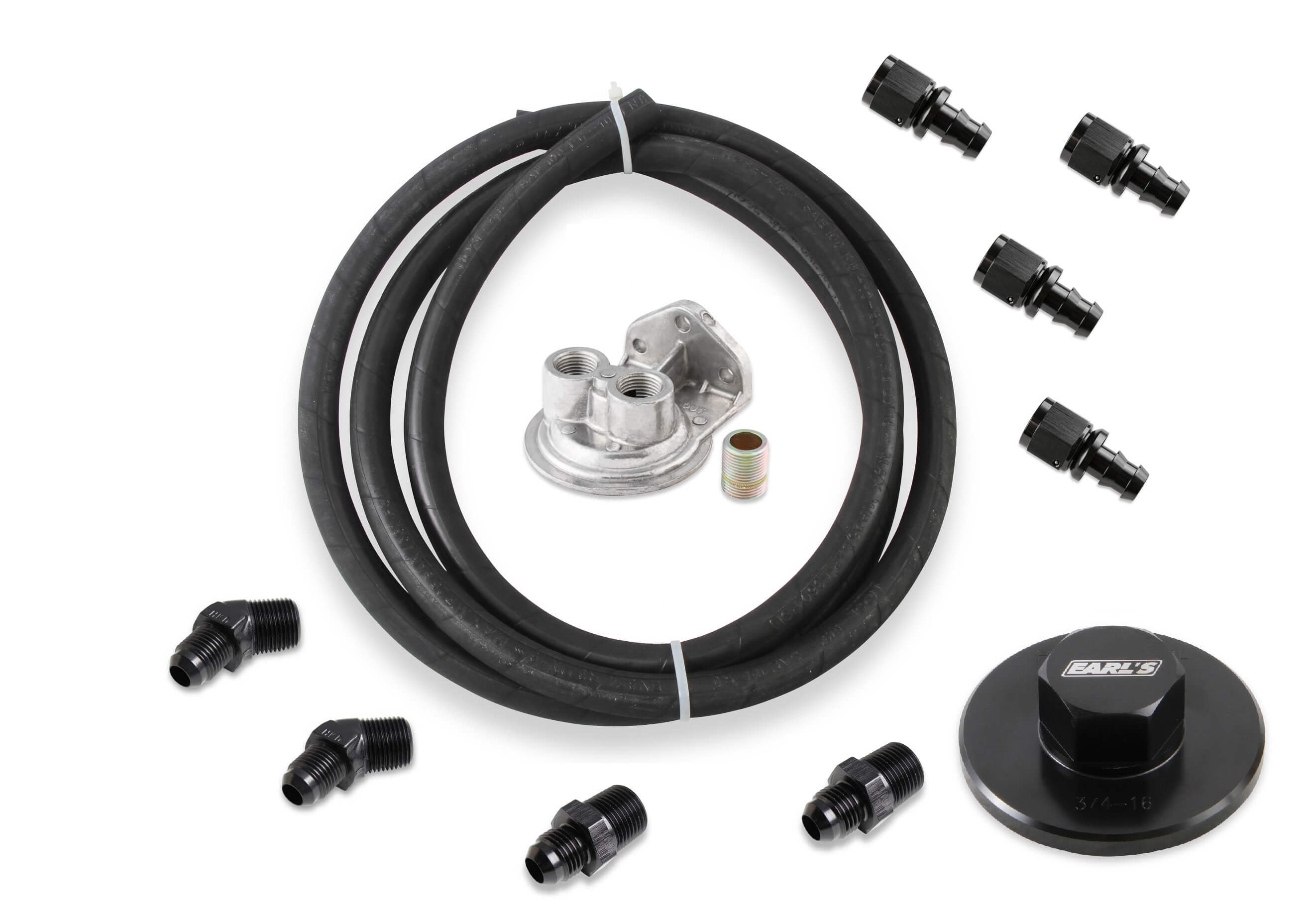 Earls HEMI0004ERL Earls Oil Filter Relocation Kit - Mopar Gen III Hemi - Fits 3/4"-16 Filters