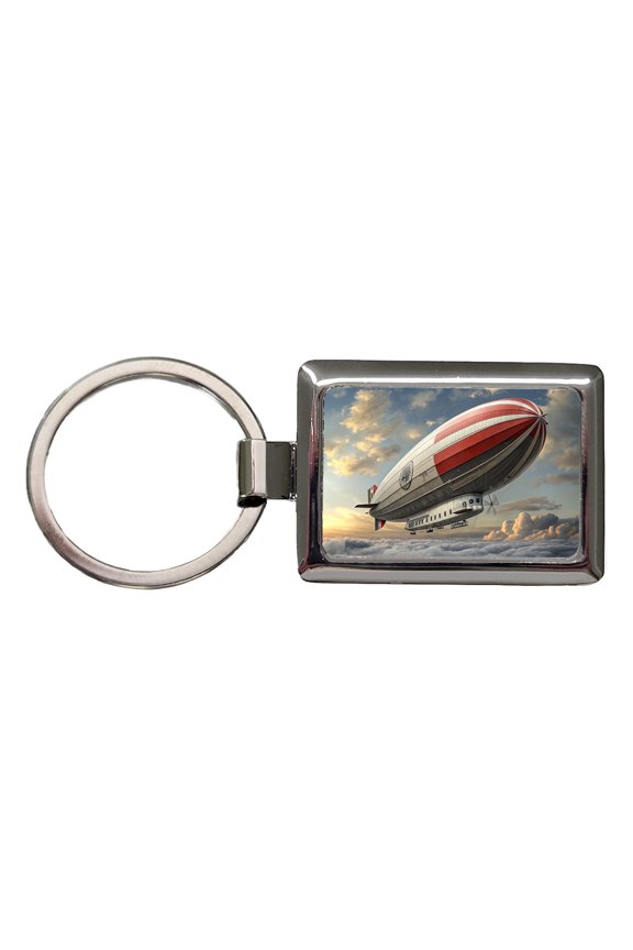 Early 1900's Dirigible Airship Blimp Metal Rectangle Keychain