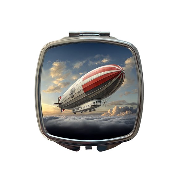 Early 1900's Dirigible Airship Blimp Travel Makeup Handbag Purse Small Pocket Compact Mirror