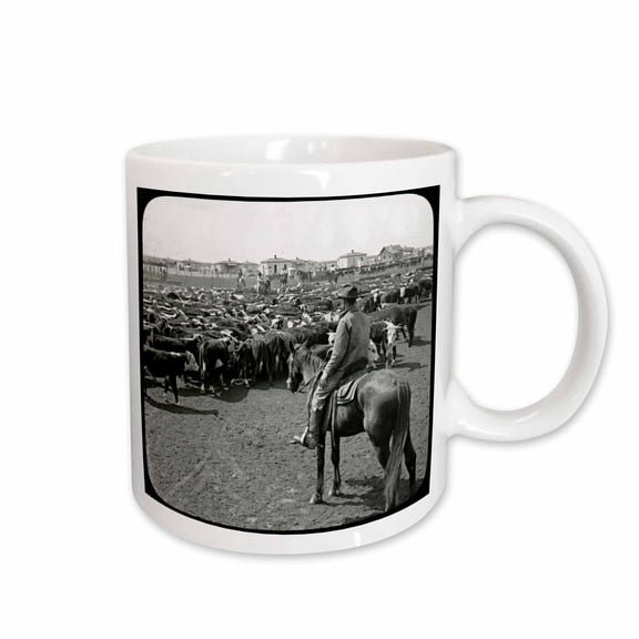 3drose, Early 1900s under a Big Blue Texas Sky Grayscale with Border, 11oz Mug