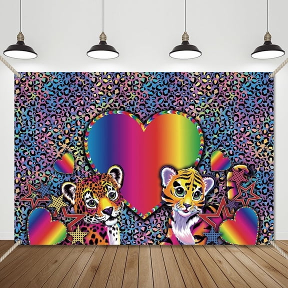 Early 2000s Leopard Backdrop for Photography Heart Tiger Cheetah Print Birthday Y2K Background Baby Shower Bridal Shower 90s Hip Hop Sweet Home Copper Grommets Banner