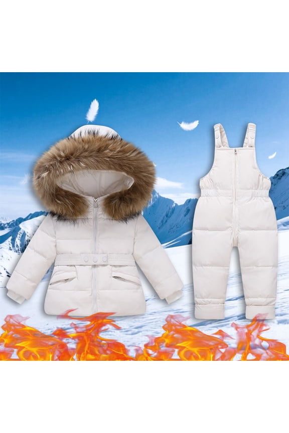 Little Girls Winter 2-Piece Ski Snowsuit Set Boys And Girls Winter Fashion Outdoor Children's Hooded Thick Warm Printed Ski Suit Set White 3 Years