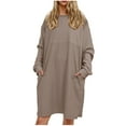 thumbnail image 1 of Women Long Sleeves Dresses Women's Solid Color Long Sleeve Neck Slim Slit Dress Long Sleeve Round-Neck Dress, 1 of 8