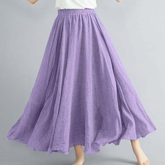 Early Access Deals Maxi Skirts for Women High Waisted Elastic Long Floral Skirt Women Casual Summer Large Solid Elastic Waist Flax A-line Ankle Skirt Ndbuld,Purple