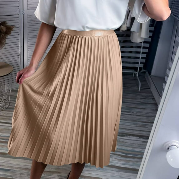 Maxi Skirts for Women High Waisted Elastic Long Floral Skirt Women Casual Summer Large Solid Elastic Waist Flax A-line Ankle Skirt Ndbuld,Khaki