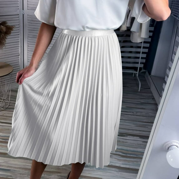 Maxi Skirts for Women High Waisted Elastic Long Floral Skirt Women Casual Summer Large Solid Elastic Waist Flax A-line Ankle Skirt Ndbuld,White