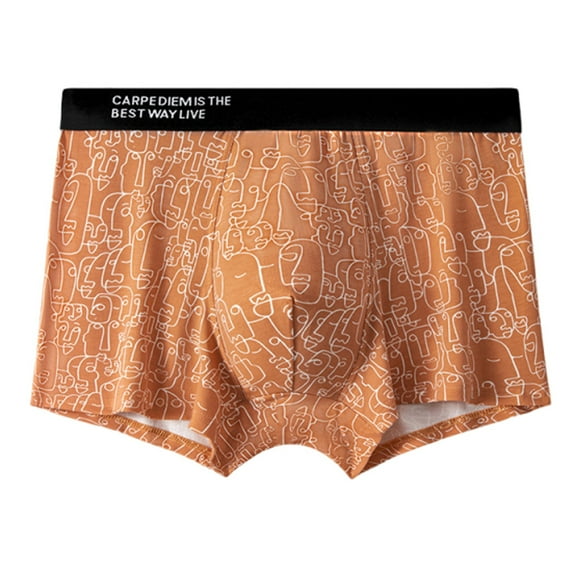 Early Access Deals Men’s Stretch Cotton Boxers Briefs Digital Printing Breathable Close Fitting Underpants Comfortable Boxers Orange L