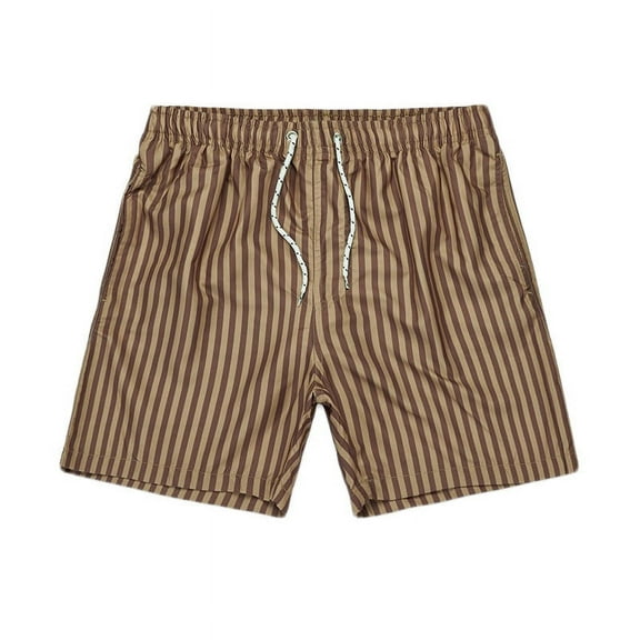 Men's Swim Trunks Swim Shorts Men Ndbuld Mens Casual Fashion Stripe Printing Short Drawstring Elastic Waist Shorts Pants Khaki S