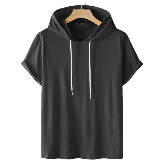 Men's Summer Tops Casual Solid Fashion Hooded Pullover Short Sleeve Sports T-Shirt Top
