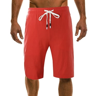 Early Access Deals Ndbuld Men's Athletic Shorts Comfortable Cotton Workout Shorts Elastic Waist Running Shorts Men's Fashion Drawstring Elastic Waist Pocket Casual Sweat Capris Pants,Red,2XL