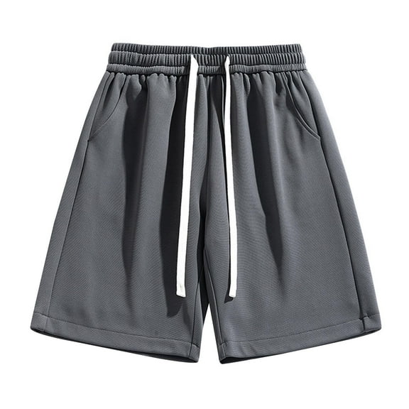 Ndbuld Men's Athletic Shorts Comfortable Cotton Workout Shorts Elastic Waist Running Shorts Men's Solid Color Loose Casual Sports Capris Shorts Half Shorts Pants,Dark Gray,XL
