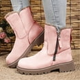thumbnail image 1 of Women's Slip On Ankle Boots Chunky Block Heel Square Toe Splicing Dress Sock Booties Women's Fashion Casual Winter Solid Color Thickened Velvet Boots Mid-Calf Snow Boots Pink 41, 1 of 9
