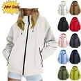 thumbnail image 1 of Early Access Deals Women's Spring/Autumn Waterproof Hooded Pocket Zipper Jacket Outdoor Climbing Clothing Sports Windbreaker,White_L, 1 of 10